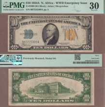 1934-A $10 FR-2309 North Africa PMG VF 30