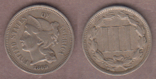 1869 3c US three cent nickel