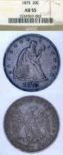 1875 20c US Twenty cent silver NGC-AU-55