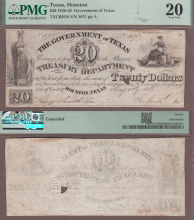 Government of Texas - $20.00 H-18 PMG-Very Fine 20