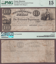 Government of Texas - $10.00 H-17 Texas republic paper money PMG Fine 15