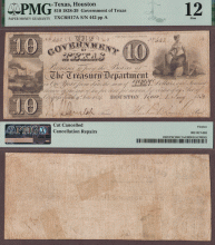 Government of Texas - $10.00 H-17A Texas republic paper money PMG Fine 12