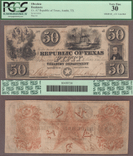 Republic of Texas - $50.00 A7 PCGS Very Fine 30