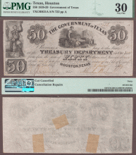 Government of Texas - $50.00 H21A Republic of Texas paper money PMG Very Fine 30
