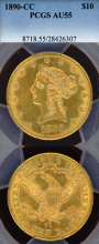 1890-CC $10.00 US gold eagle PCGS AU 55