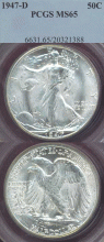 1947-D 50c Walking Liberty silver half dollar PCGS MS-65