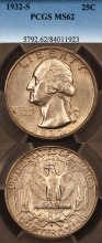 US Washington Quarter 1932-S 25c PCGS MS 62