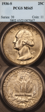 1936-S 25c PCGS MS-65