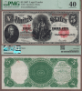 1907 $5.00 FR-91 US large size legal tender red seal PMG EF 40