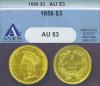 1856 $3.00 ANACS AU-53 US Scarce Three dollar gold piece, pre civil war US gold coin