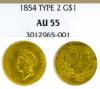 1854 Type II $1.00 US one dollar gold coin NGC AU 55